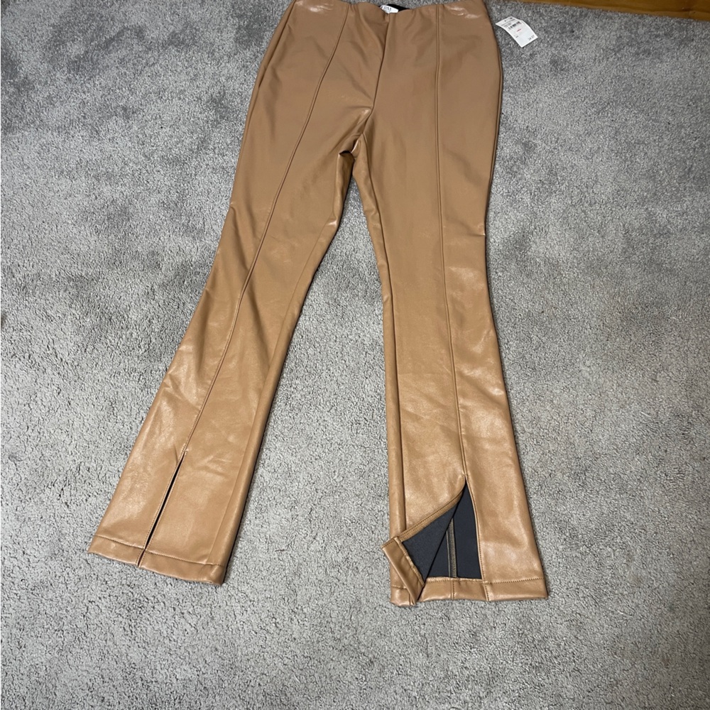 AFRM Los Angeles Tan Faux Leather Front Slit Flare Pants Women’s size large, NWT - Picture 5 of 8
